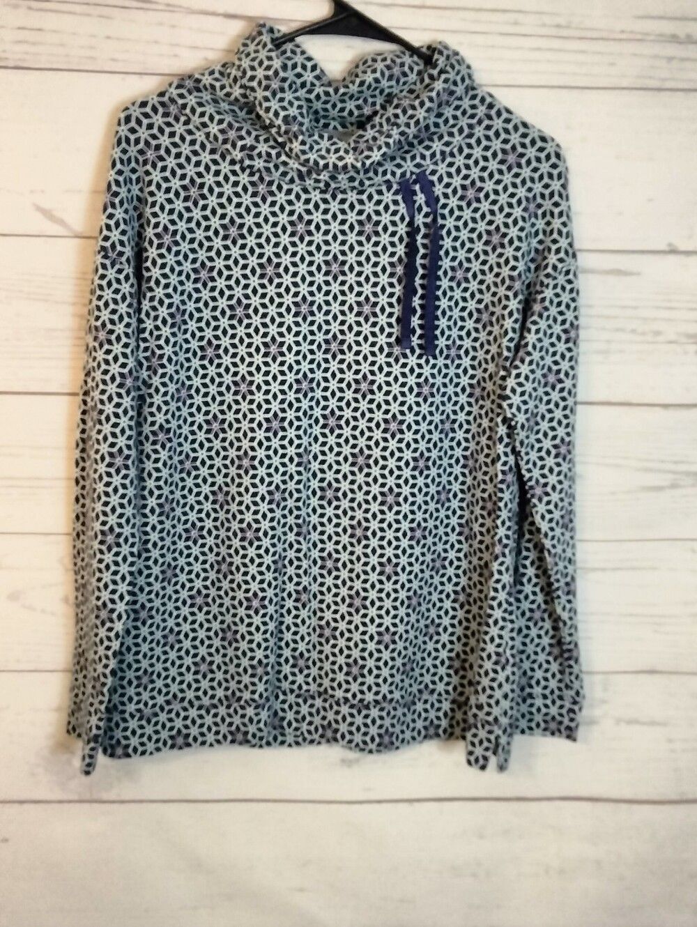 T by Talbots Navy, White & Mint Geometric Cowl Neck Top